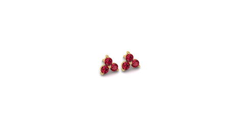 Mini Ruby Lotus Studs in 14kt Gold