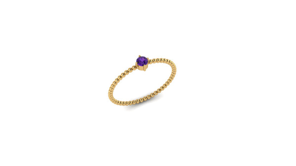Round Amethyst Beaded Ring in 14k Yellow Gold