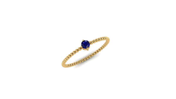 Round Blue Sapphire Beaded Ring in 14k Yellow Gold