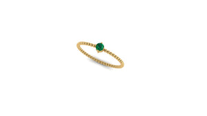 Round Emerald Beaded Ring in 14k Yellow Gold