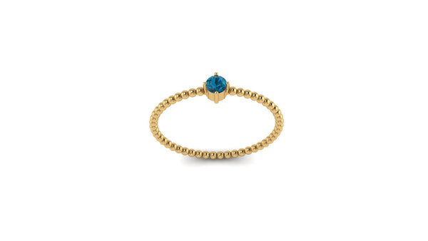Round London Blue Topaz Beaded Ring in 14k Yellow Gold