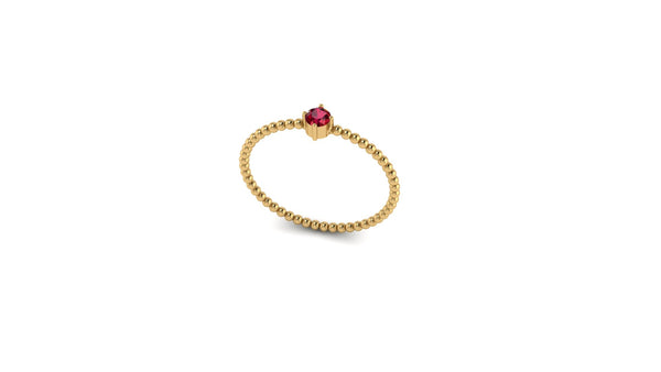 Round Ruby Beaded Ring in 14k Yellow Gold