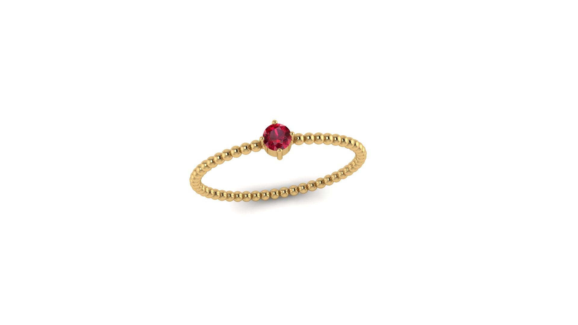 Round Ruby Beaded Ring in 14k Yellow Gold