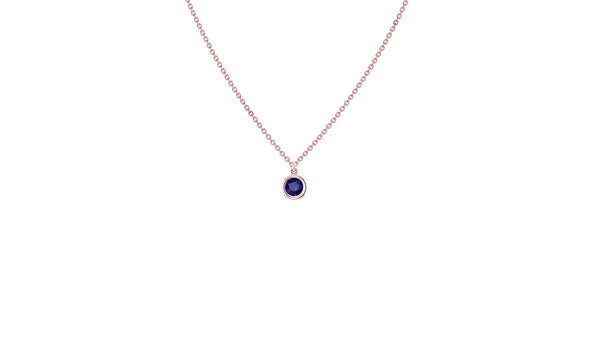 September Blue Sapphire Birthstone Necklace in 14kt Rose Gold