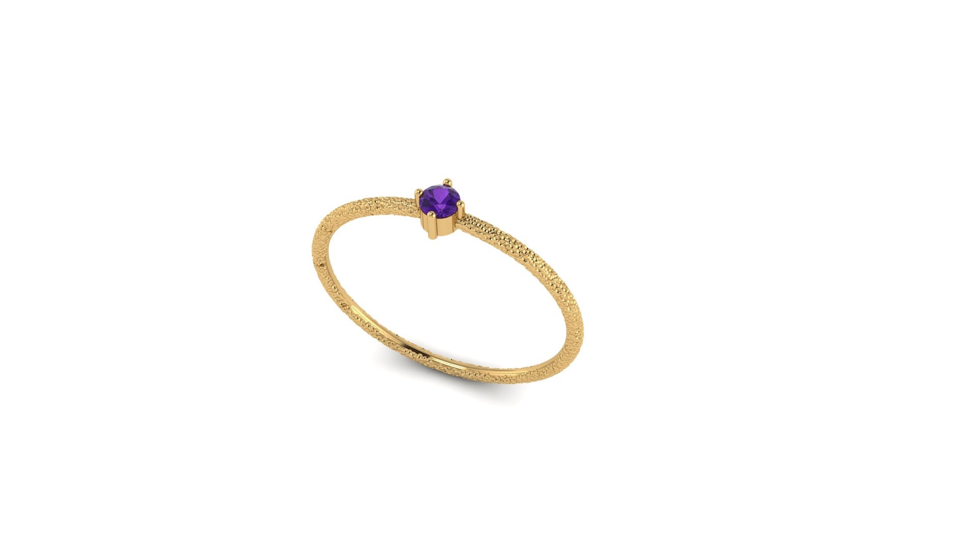 Solo Amethyst Ring in Hammered 14kt Yellow Gold