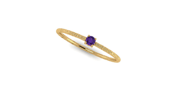 Hammered 14kt Yellow Gold Solo Amethyst Ring