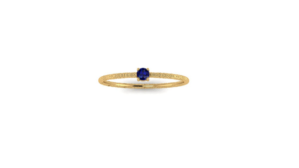 Hammered 14kt Yellow Gold Solo Blue Sapphire Ring