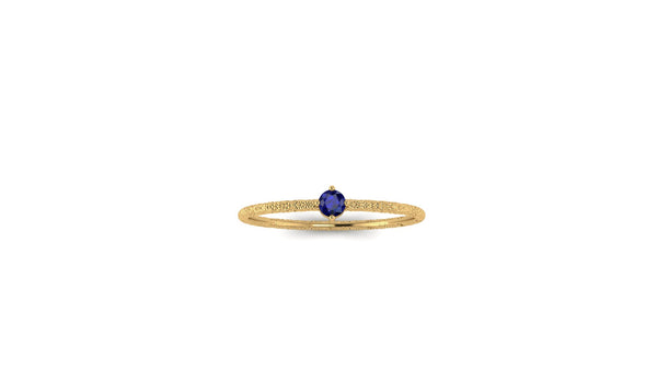 Solo Blue Sapphire Ring in Hammered 14kt Yellow Gold