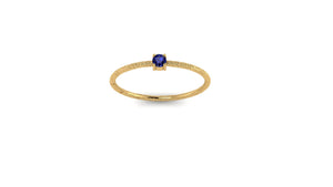 Hammered 14kt Yellow Gold Solo Blue Sapphire Ring