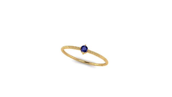 Solo Blue Sapphire Ring in Hammered 14kt Yellow Gold