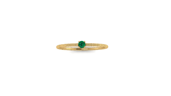 Hammered 14kt Yellow Gold Solo Emerald Ring