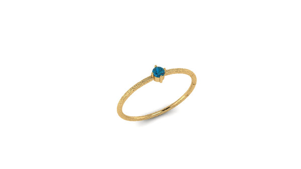 Solo London Blue Topaz Ring in Hammered 14kt Yellow Gold