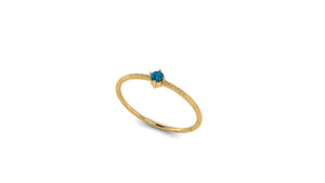 Solo London Blue Topaz Ring in Hammered 14kt Yellow Gold
