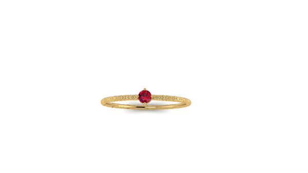 Solo Ruby Ring in Hammered 14kt Yellow Gold