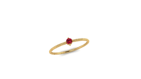 Solo Ruby Ring in Hammered 14kt Yellow Gold