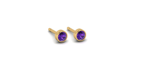 Petite Amethyst Bezel Set Studs in 14kt Gold