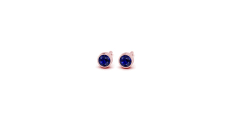 Petite Blue Sapphire Bezel Set Studs in 14kt Rose Gold