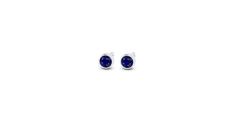 Petite Blue Sapphire Bezel Set Studs in 14kt White Gold
