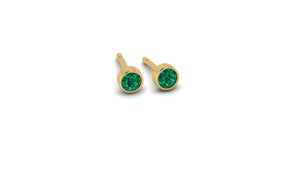 Petite Emerald Bezel Set Studs in 14kt Gold