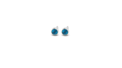 Petite London Blue Topaz Bezel Set Studs in 14kt White Gold
