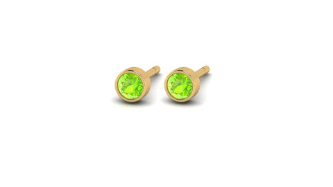 Petite Peridot Bezel Set Studs in 14kt Gold