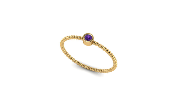 Beaded Bezel Set Solo Amethyst Ring in 14k Gold