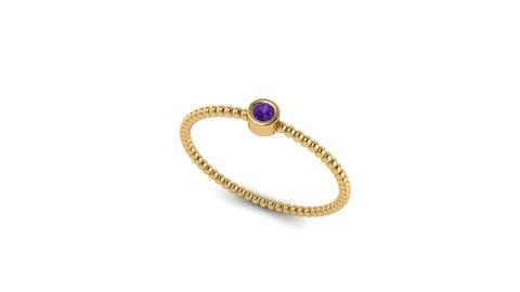 Beaded Bezel Set Solo Amethyst Ring in 14k Gold