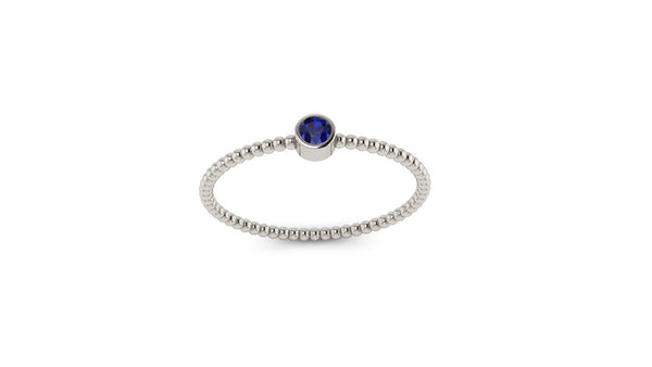 Beaded Bezel Set Solo Blue Sapphire Ring in 14kt Gold