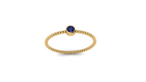 Beaded Bezel Set Solo Blue Sapphire Ring in 14kt Gold
