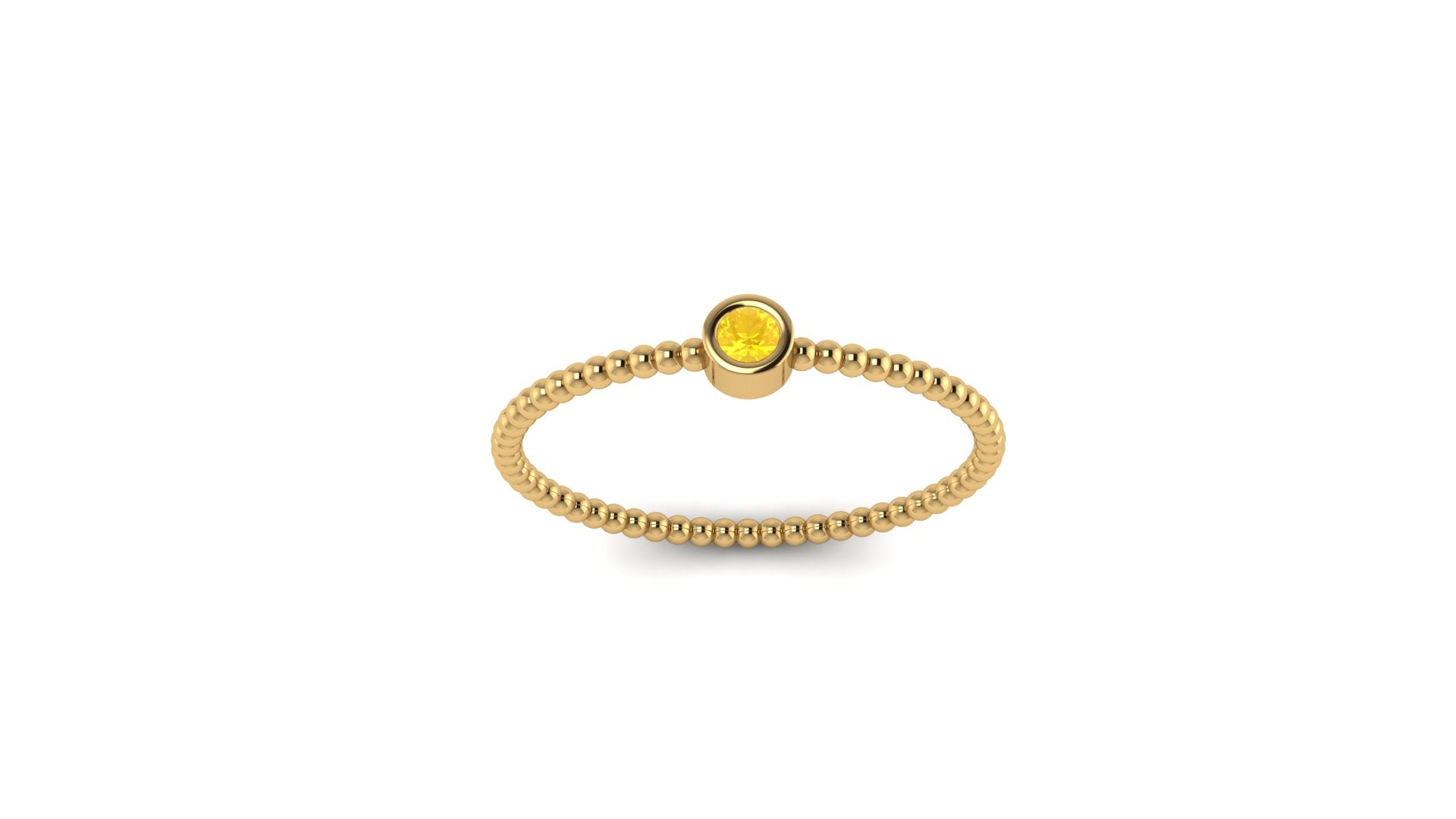 Beaded Bezel Set Solo Citrine Ring in 14kt Gold