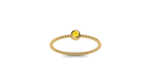 Beaded Bezel Set Solo Citrine Ring in 14kt Gold