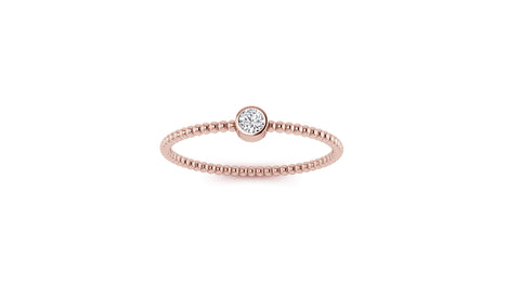 Beaded Bezel Set Solo Diamond Ring in 14k Rose Gold