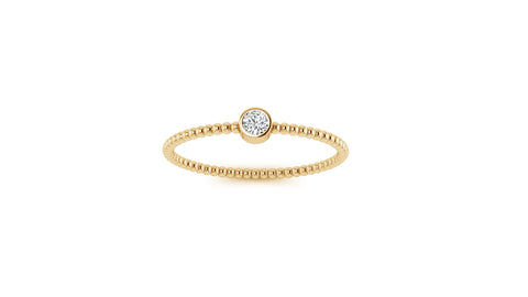 Beaded Bezel Set Solo Diamond Ring in 14k Yellow Gold