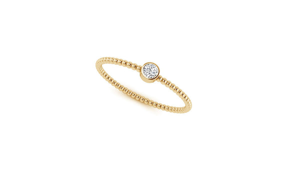 Beaded Bezel Set Solo Diamond Ring in 14k Yellow Gold