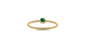 Beaded Bezel Set Solo Emerald Ring in 14k Gold