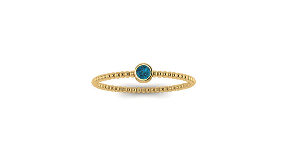 Beaded Bezel Set Solo London Blue Topaz Ring in 14kt Gold