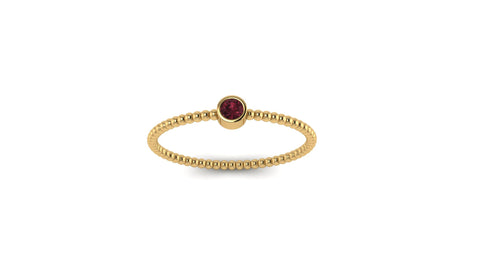 Beaded Bezel Set Solo Garnet Ring in 14k Gold