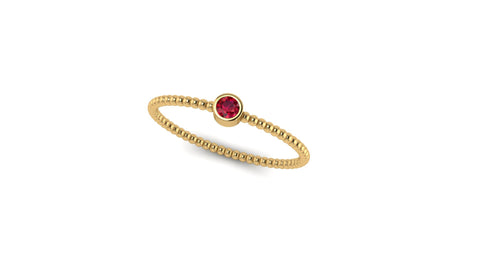 Beaded Bezel Set Solo Ruby Ring in 14k Gold