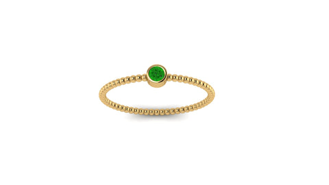 Beaded Bezel Set Solo Tsavorite Ring in 14kt Gold