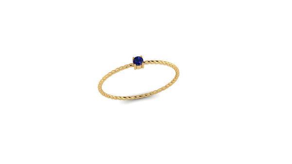 Solo Blue Sapphire Twist Ring in 14kt Yellow Gold
